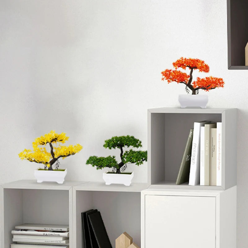 Artificial Plastic Plants Bonsai Fake Plant Flowers Potted Ornaments Simulated Tree Potted Creative Desk Decor Home Table Decor