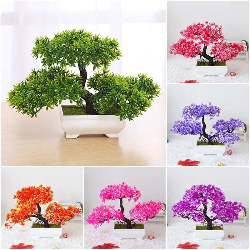 Artificial Plastic Plants Bonsai Fake Plant Flowers Potted Ornaments Simulated Tree Potted Creative Desk Decor Home Table Decor