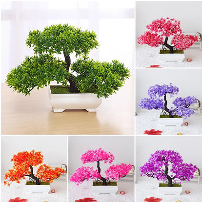 Artificial Plastic Plants Bonsai Fake Plant Flowers Potted Ornaments Simulated Tree Potted Creative Desk Decor Home Table Decor