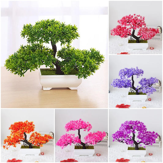 Artificial Plastic Plants Bonsai Fake Plant Flowers Potted Ornaments Simulated Tree Potted Creative Desk Decor Home Table Decor