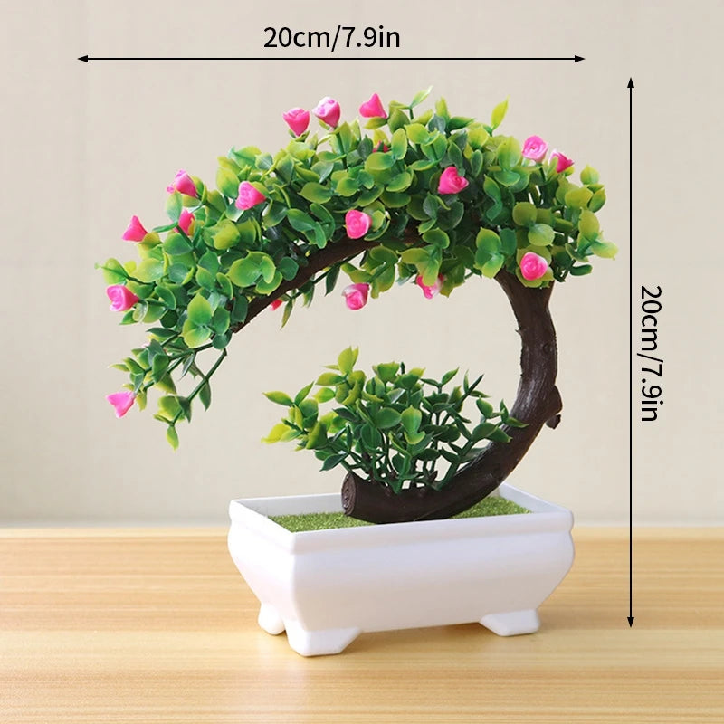 Artificial Plastic Plants Bonsai Fake Plant Flowers Potted Ornaments Simulated Tree Potted Creative Desk Decor Home Table Decor