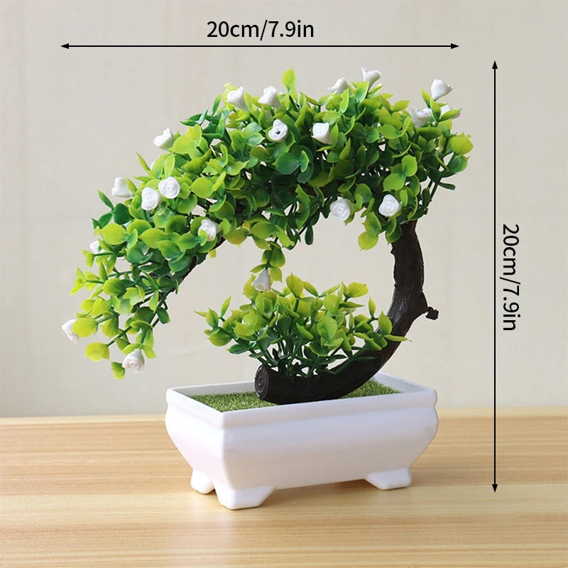 Artificial Plastic Plants Bonsai Fake Plant Flowers Potted Ornaments Simulated Tree Potted Creative Desk Decor Home Table Decor